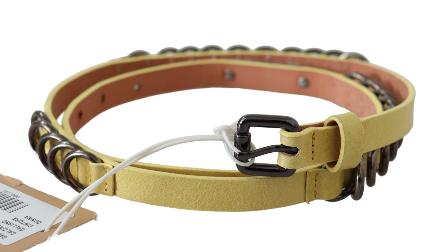Chic Yellow Leather Skinny Belt - Virtus & Savoir