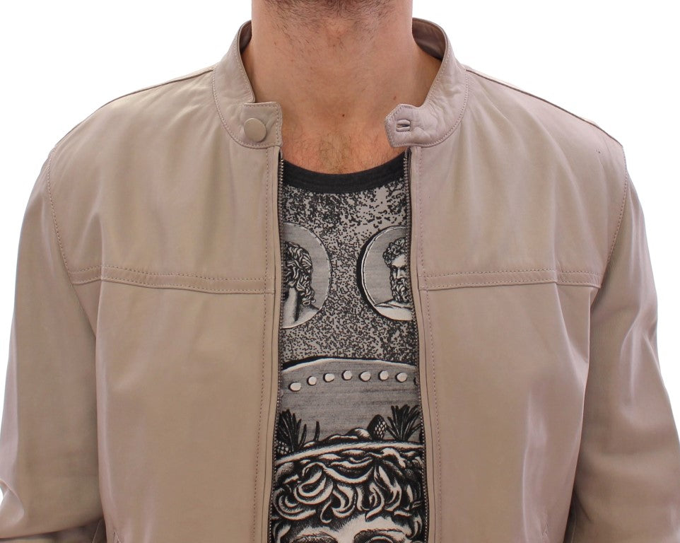 Elegant Beige Leather Lambskin Jacket - Virtus & Savoir