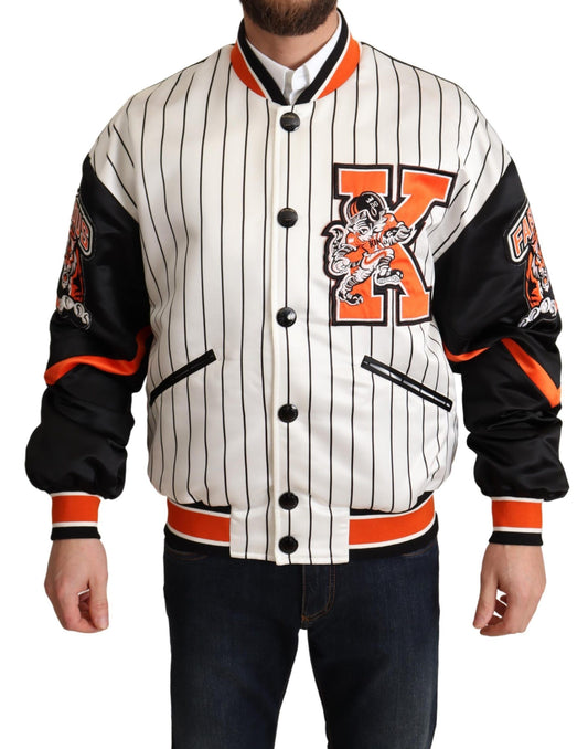 Regal Lion Bomber Jacket in White - Virtus & Savoir