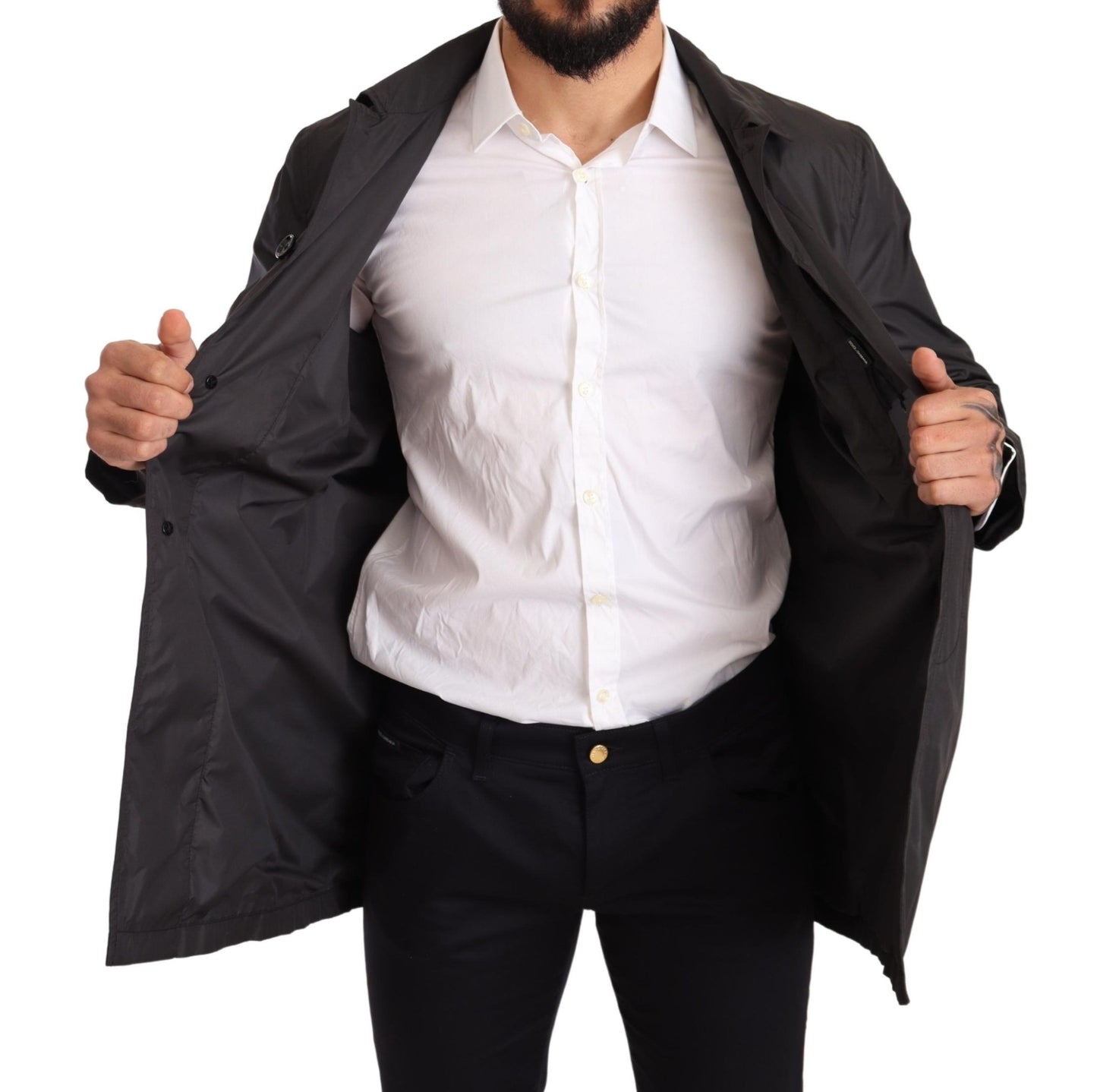 Elegant Black Trench Coat for Sophisticated Men - Virtus & Savoir