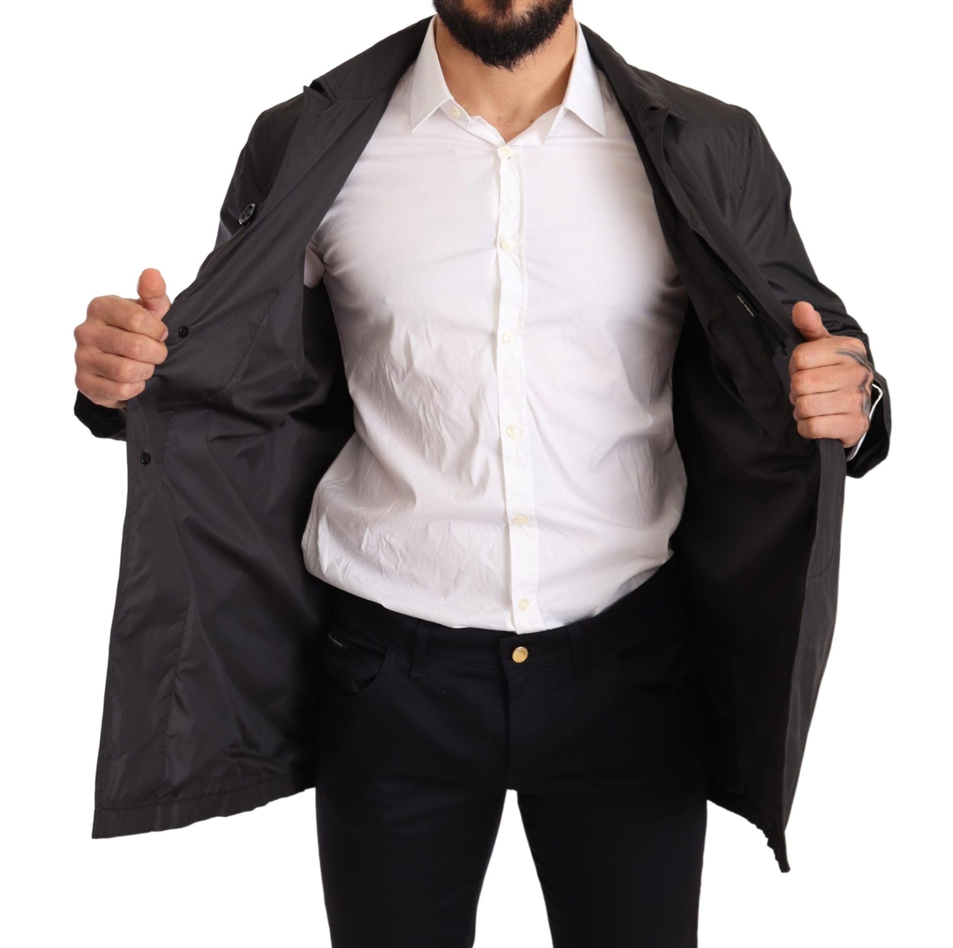 Elegant Black Trench Coat for Sophisticated Men - Virtus & Savoir
