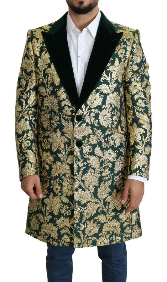 Elegant Gold Green Jacquard Sicilia Jacket - Virtus & Savoir