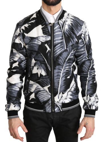 Elegant Banana Leaf Print Silk Bomber Jacket - Virtus & Savoir