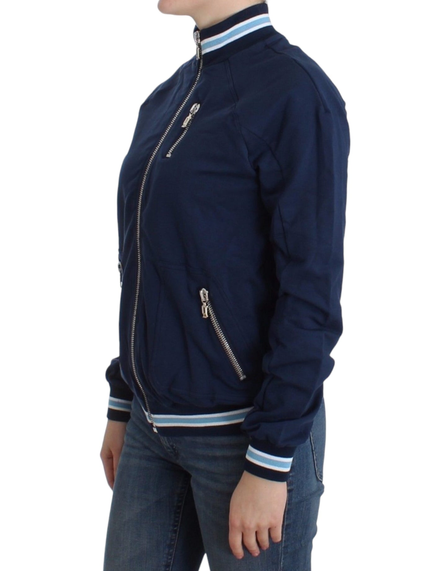 Chic Blue Zip Cardigan with Logo Detail - Virtus & Savoir