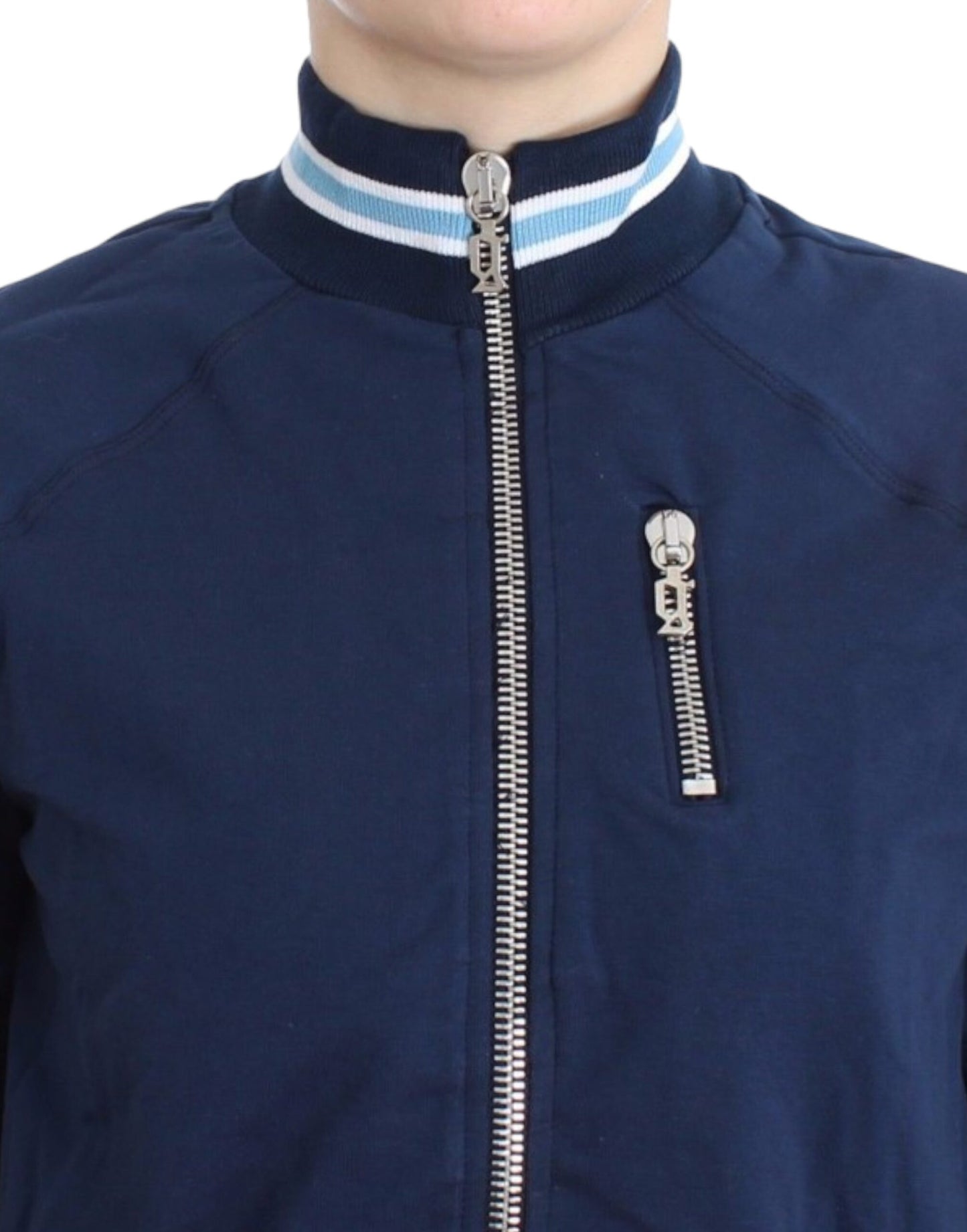 Chic Blue Zip Cardigan with Logo Detail - Virtus & Savoir