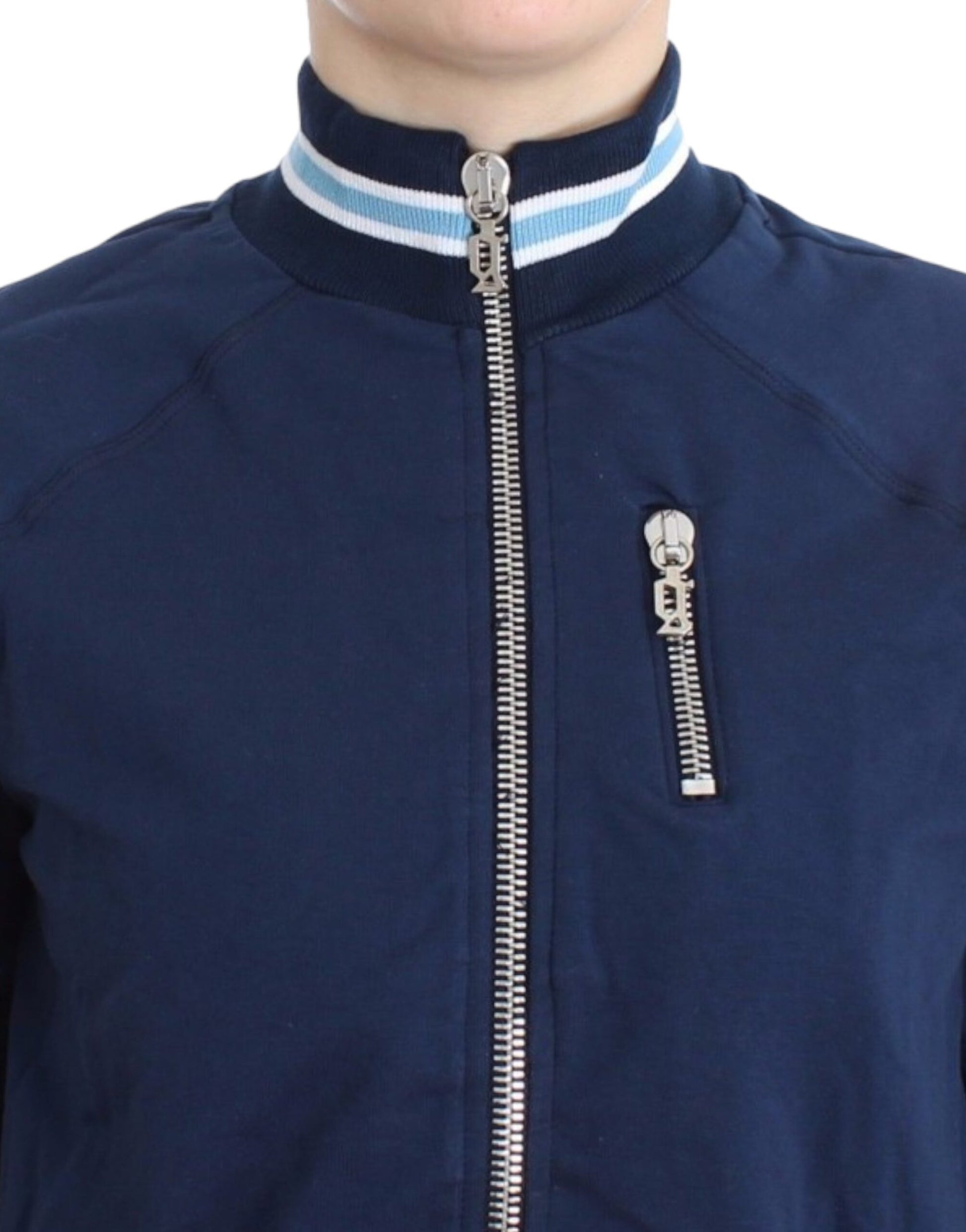 Chic Blue Zip Cardigan with Logo Detail - Virtus & Savoir