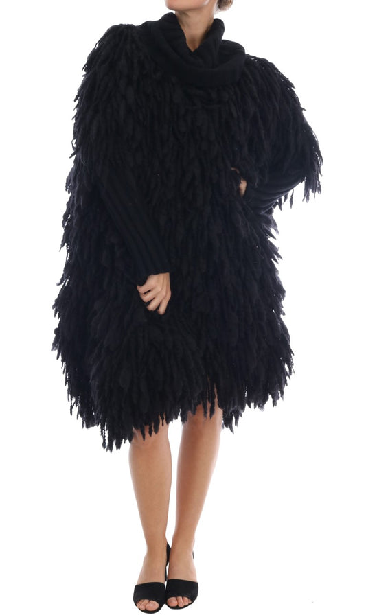 Elegant Black Fringed Wool-Cashmere Sweater - Virtus & Savoir
