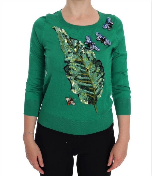 Embellished Green Silk Pullover Sweater - Virtus & Savoir