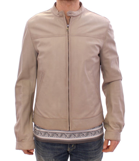 Elegant Beige Leather Lambskin Jacket - Virtus & Savoir