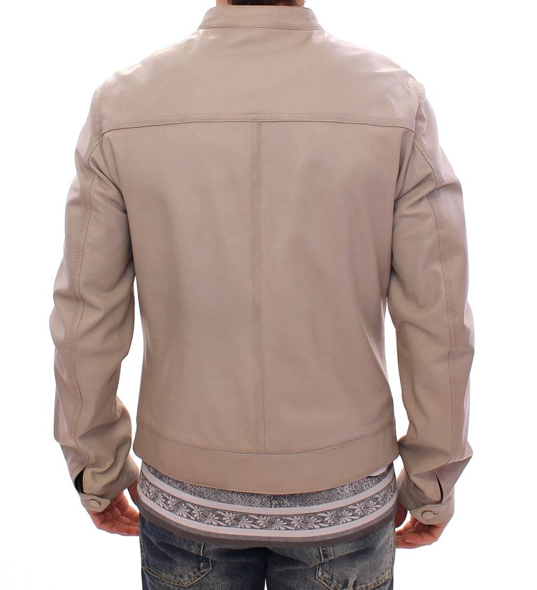 Elegant Beige Leather Lambskin Jacket - Virtus & Savoir
